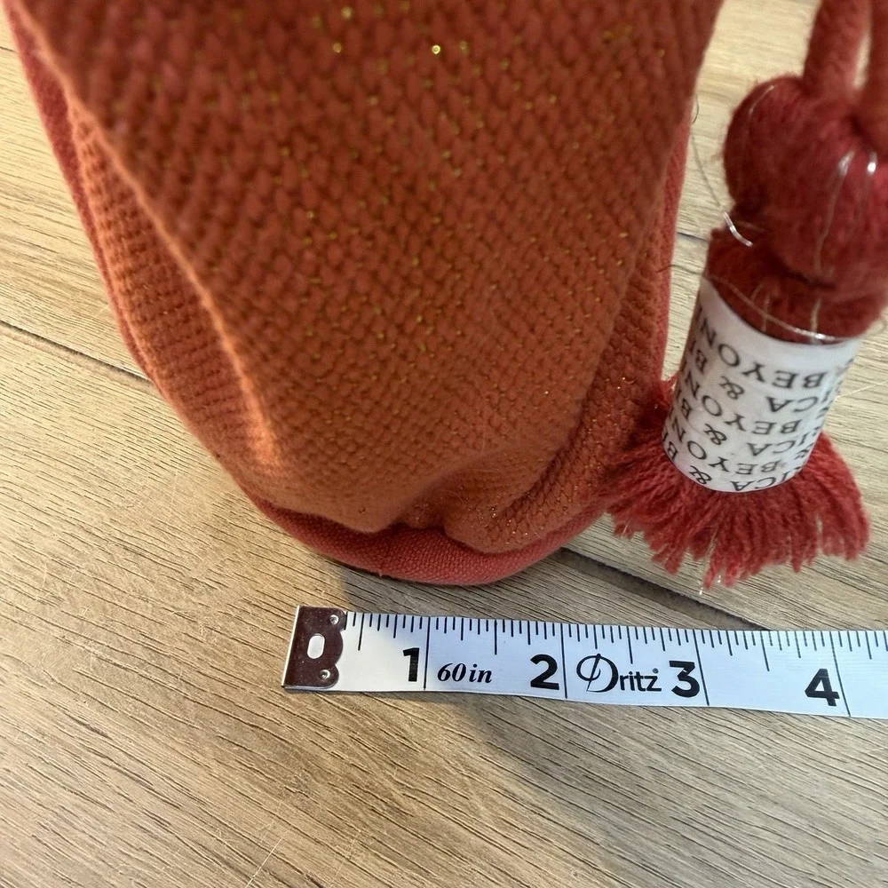NWT‎ America & Beyond Canvas Beaded Mini Tote Crossbody Orange Gold Boho